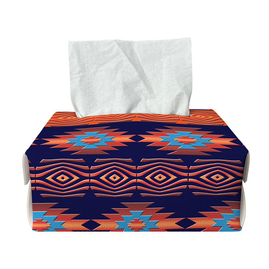 Blue And Orange Southwestern Print Rectangle Tissue Box Cover