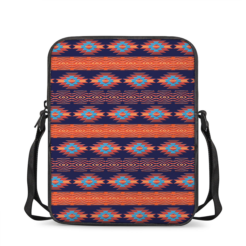 Blue And Orange Southwestern Print Rectangular Crossbody Bag