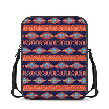 Blue And Orange Southwestern Print Rectangular Crossbody Bag