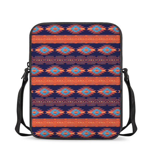 Blue And Orange Southwestern Print Rectangular Crossbody Bag