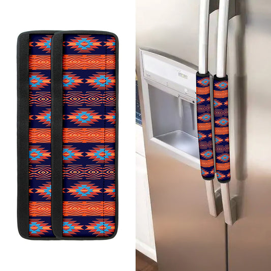Blue And Orange Southwestern Print Refrigerator Handle Covers