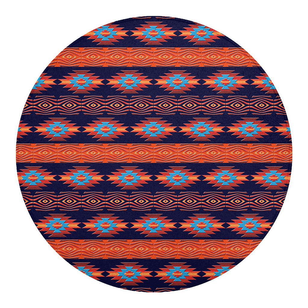 Blue And Orange Southwestern Print Round Blanket