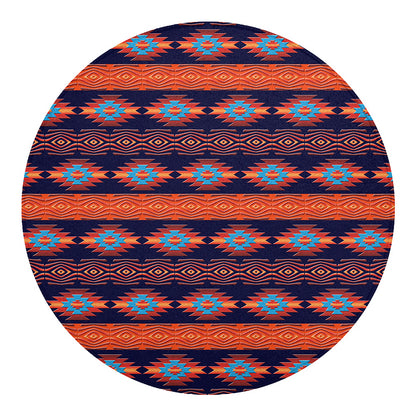 Blue And Orange Southwestern Print Round Blanket