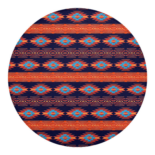 Blue And Orange Southwestern Print Round Blanket