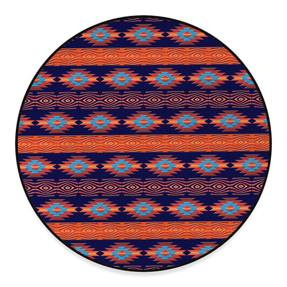 Blue And Orange Southwestern Print Round Floor Mat