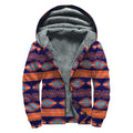 Blue And Orange Southwestern Print Sherpa Lined Zip Up Hoodie