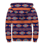 Blue And Orange Southwestern Print Sherpa Lined Zip Up Hoodie