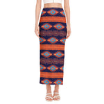 Blue And Orange Southwestern Print Side Slit Maxi Skirt