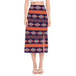Blue And Orange Southwestern Print Side Slit Midi Skirt