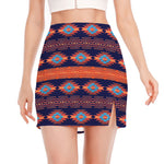 Blue And Orange Southwestern Print Side Slit Mini Skirt
