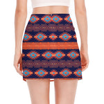 Blue And Orange Southwestern Print Side Slit Mini Skirt