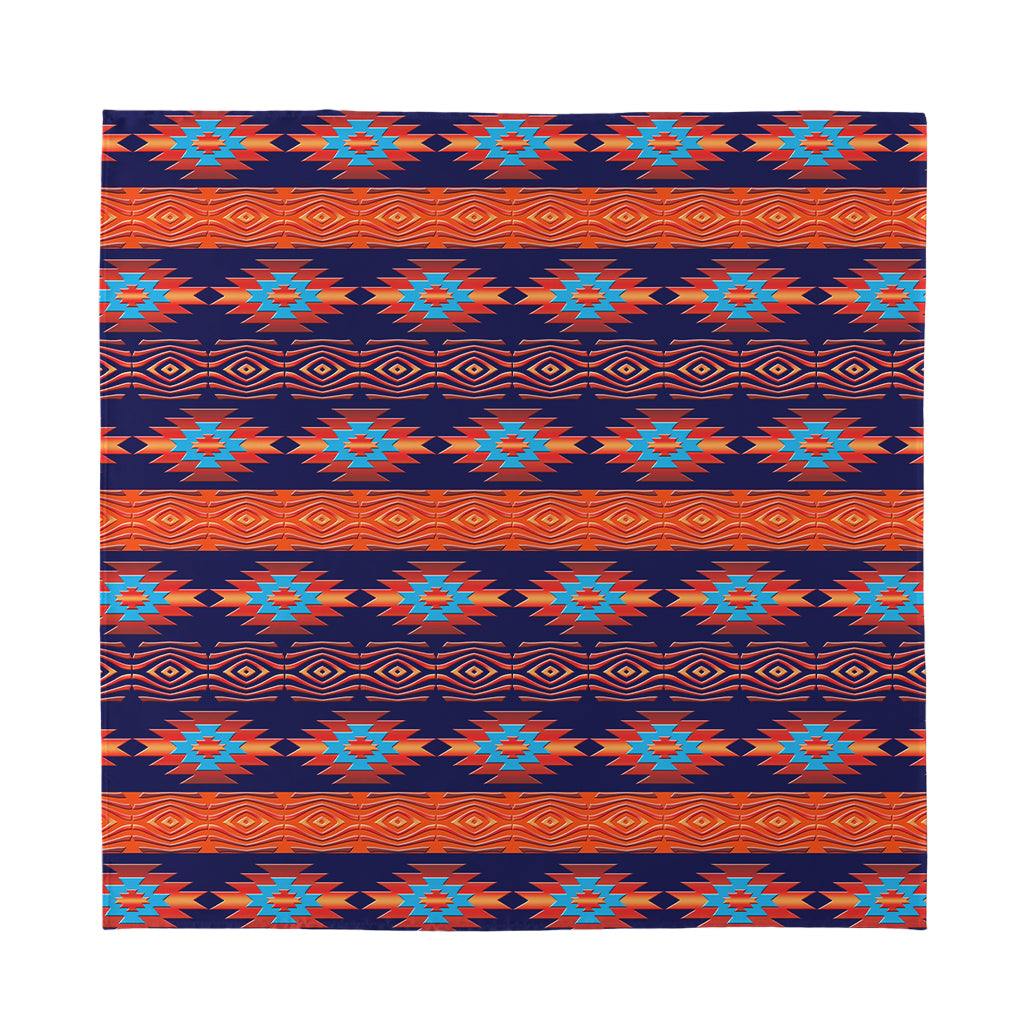 Blue And Orange Southwestern Print Silk Bandana