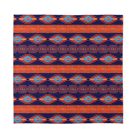 Blue And Orange Southwestern Print Silk Bandana