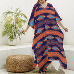 Blue And Orange Southwestern Print Silk V-Neck Kaftan Dress