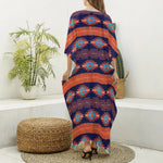 Blue And Orange Southwestern Print Silk V-Neck Kaftan Dress
