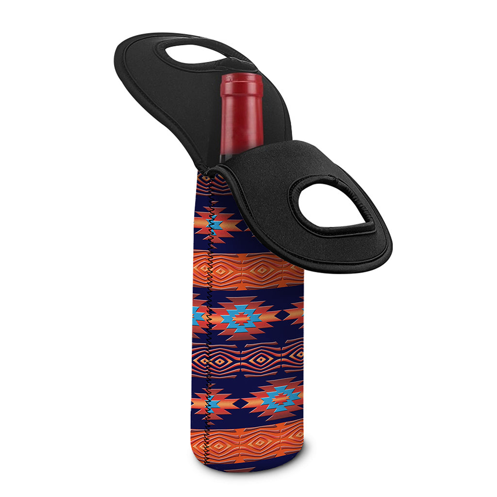Blue And Orange Southwestern Print Single Neoprene Wine Tote