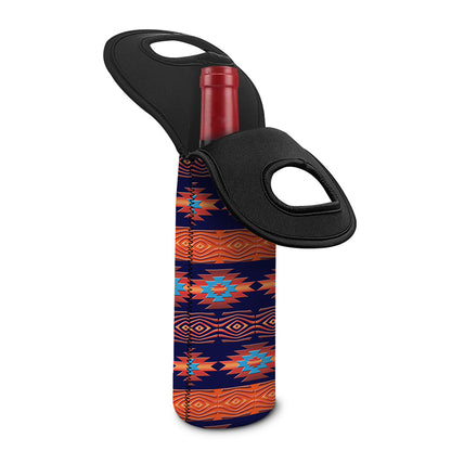 Blue And Orange Southwestern Print Single Neoprene Wine Tote