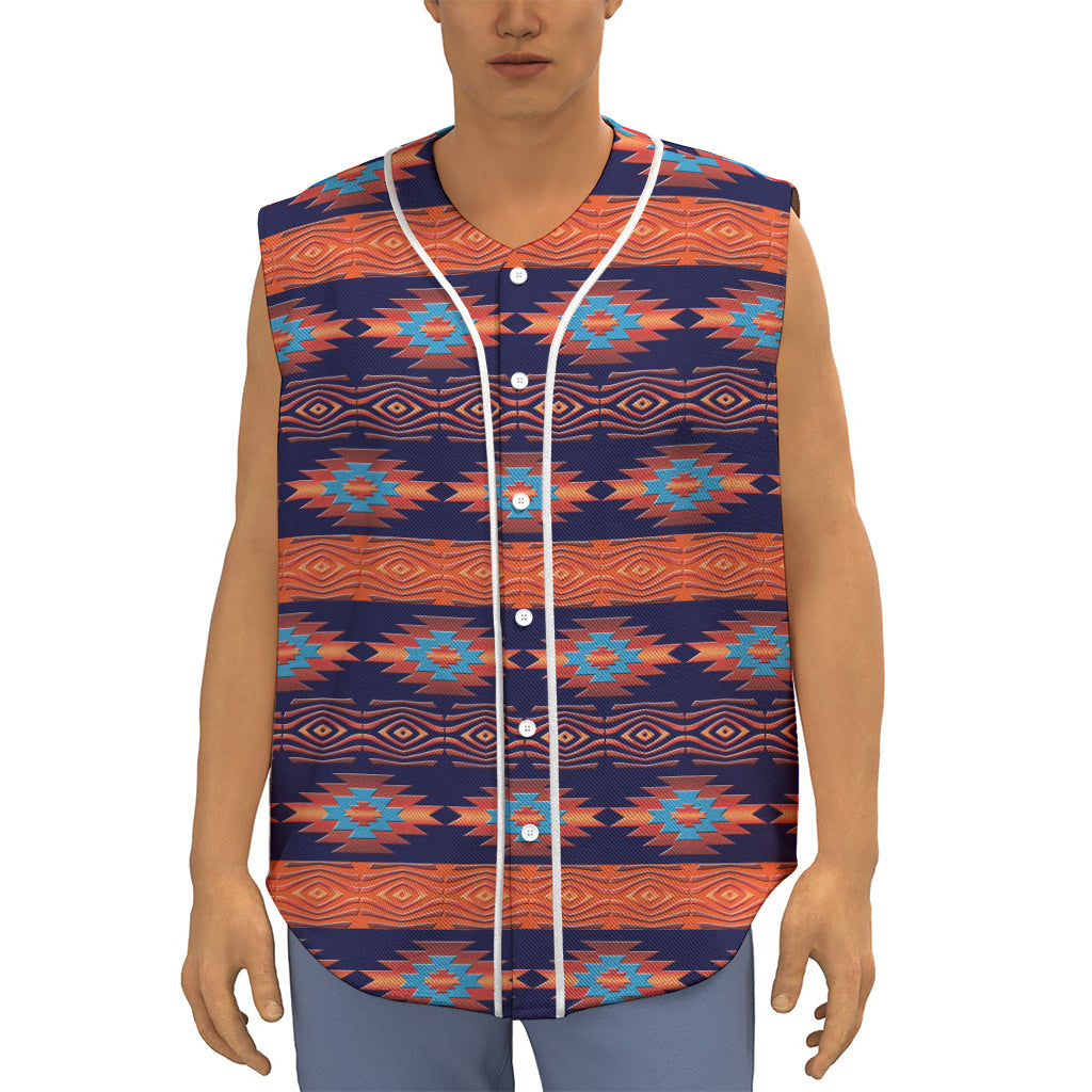 Blue And Orange Southwestern Print Sleeveless Baseball Jersey
