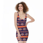 Blue And Orange Southwestern Print Sleeveless Bodycon Dress