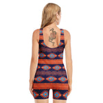 Blue And Orange Southwestern Print Sleeveless One Piece Swimsuit