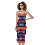 Blue And Orange Southwestern Print Slim Fit Midi Cami Dress