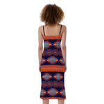 Blue And Orange Southwestern Print Slim Fit Midi Cami Dress