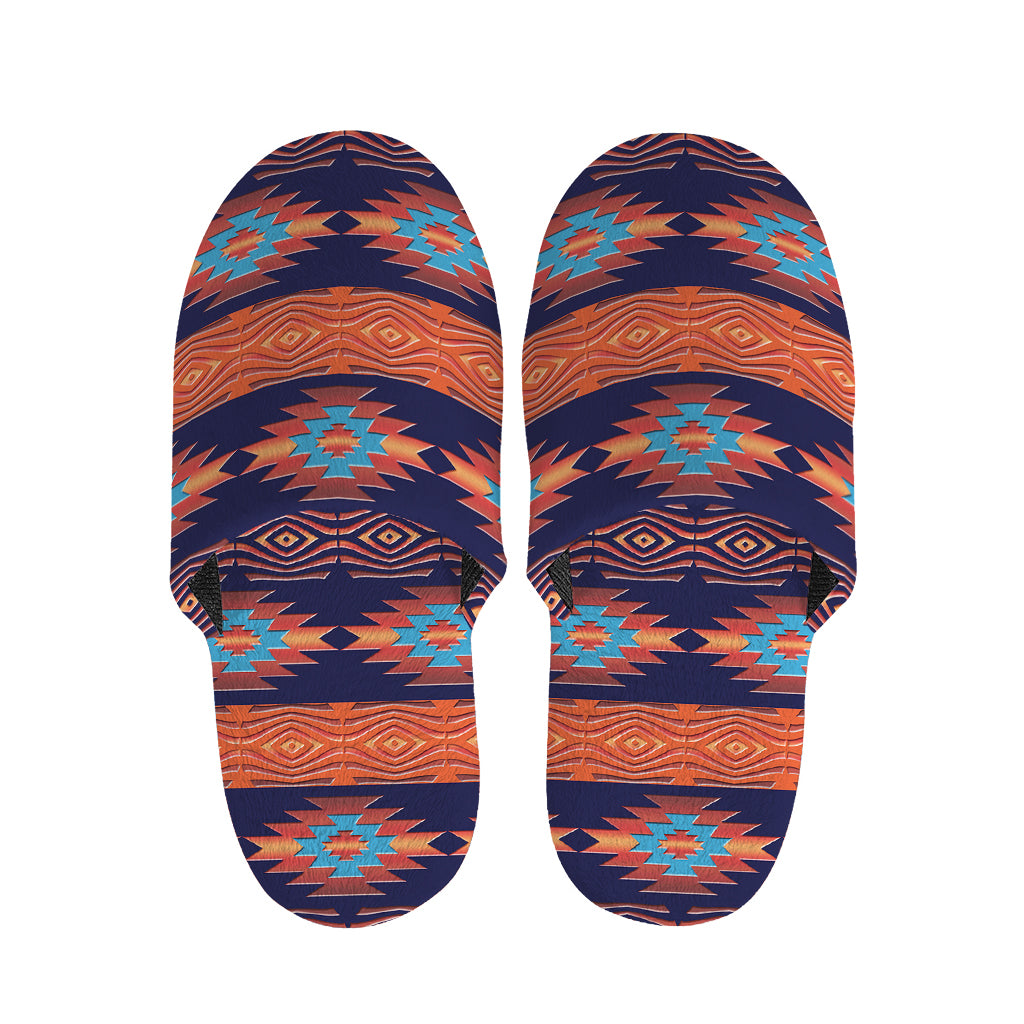 Blue And Orange Southwestern Print Slippers
