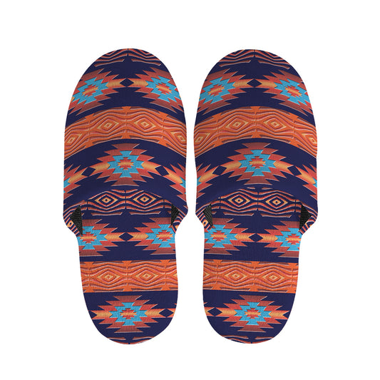 Blue And Orange Southwestern Print Slippers