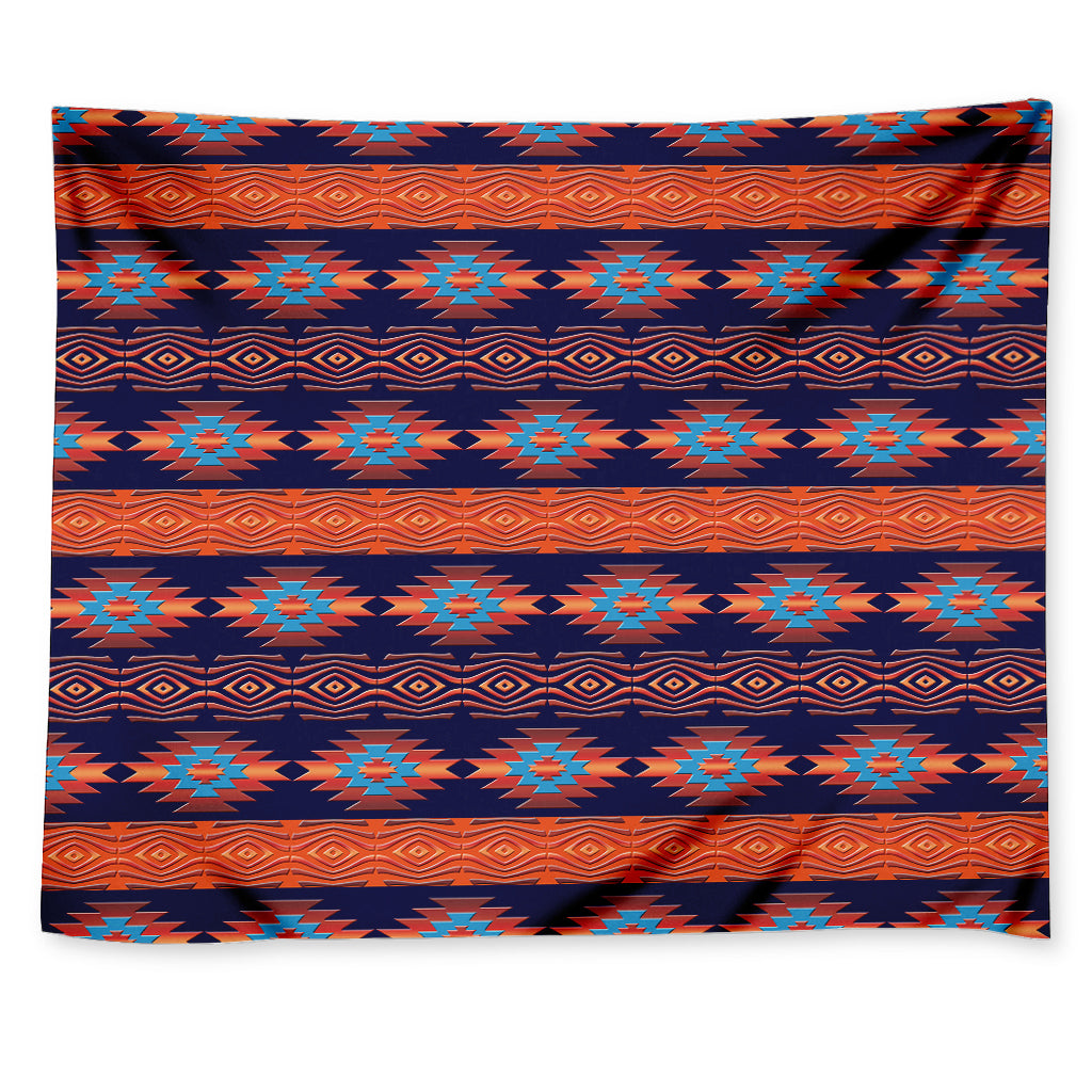 Blue And Orange Southwestern Print Tapestry