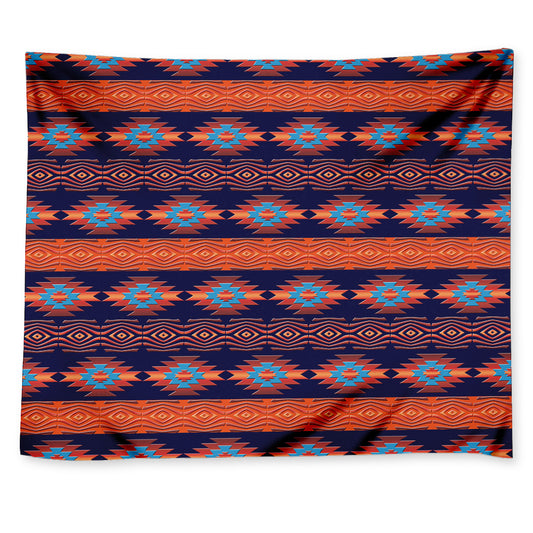 Blue And Orange Southwestern Print Tapestry