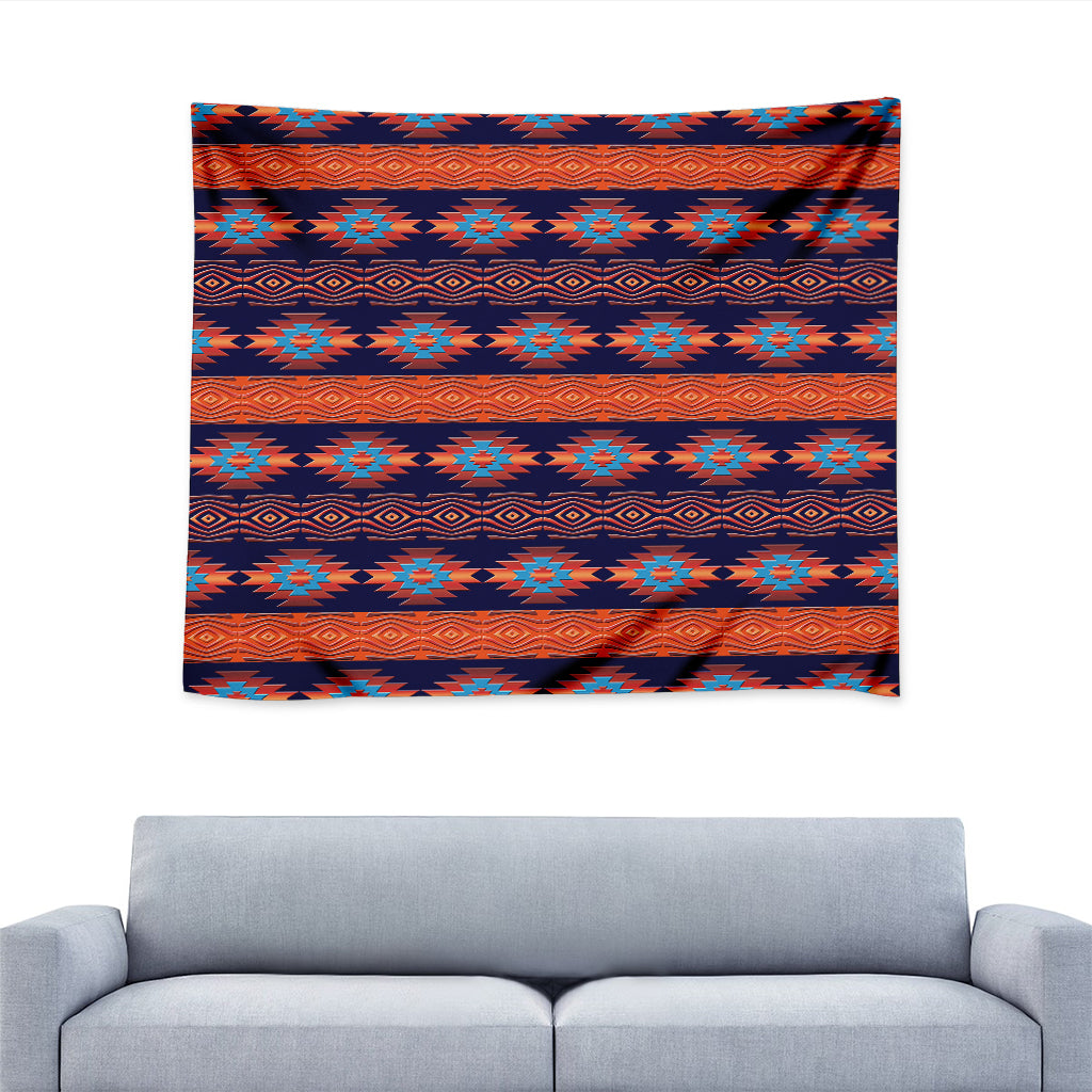 Blue And Orange Southwestern Print Tapestry