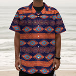 Blue And Orange Southwestern Print Textured Short Sleeve Shirt