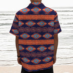 Blue And Orange Southwestern Print Textured Short Sleeve Shirt