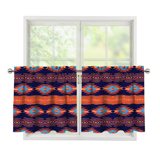 Blue And Orange Southwestern Print Tier Curtains