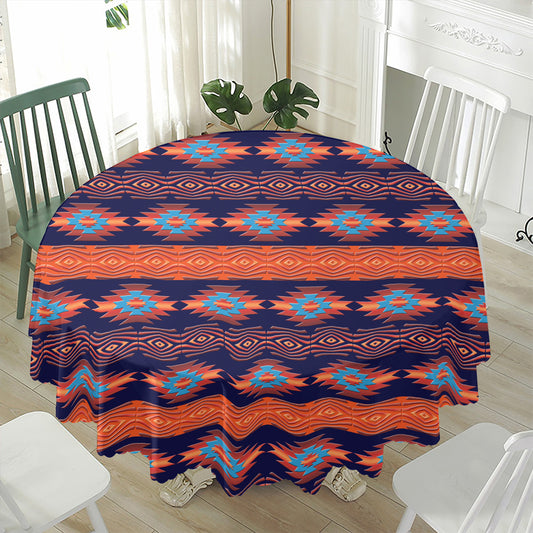 Blue And Orange Southwestern Print Waterproof Round Tablecloth