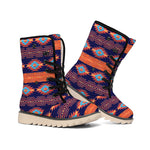 Blue And Orange Southwestern Print Winter Boots