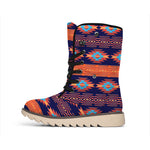 Blue And Orange Southwestern Print Winter Boots