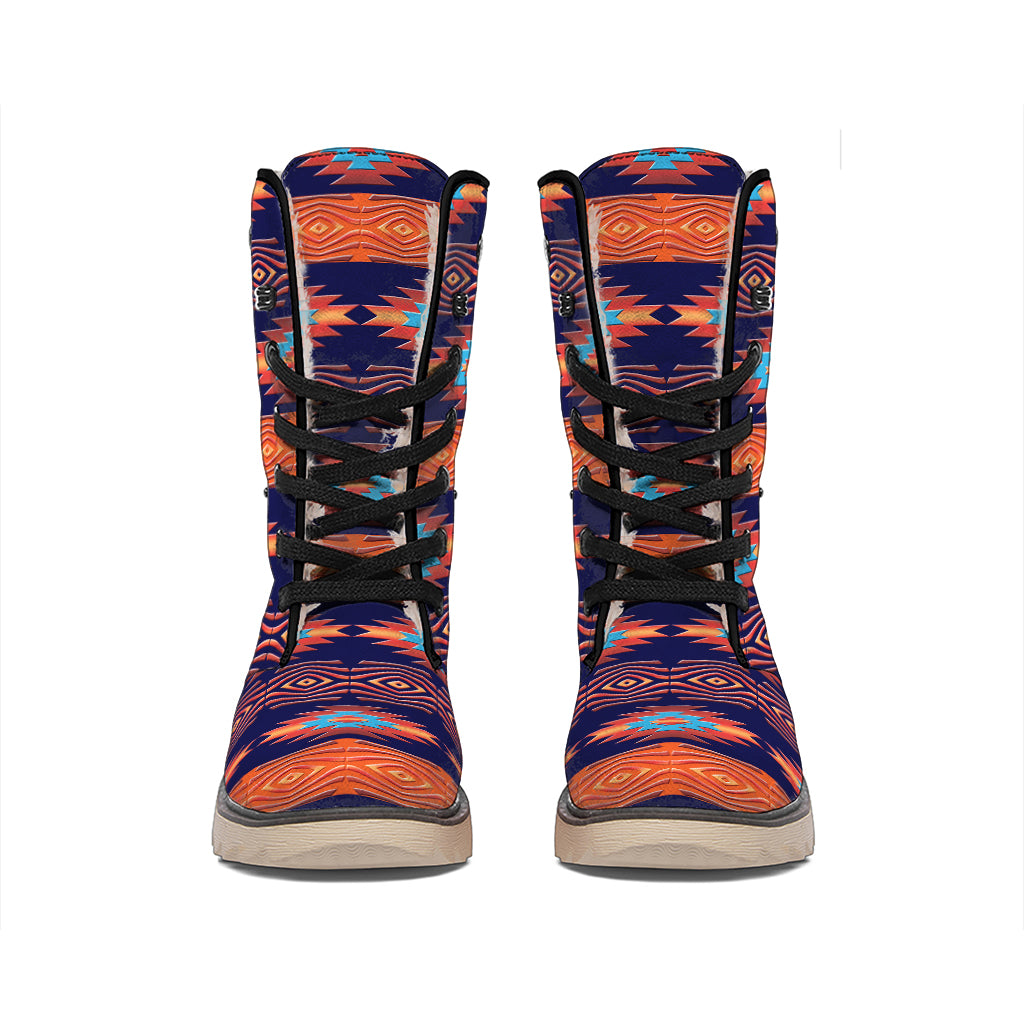 Blue And Orange Southwestern Print Winter Boots