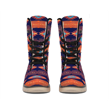 Blue And Orange Southwestern Print Winter Boots