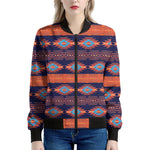 Blue And Orange Southwestern Print Women's Bomber Jacket