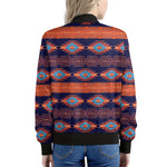 Blue And Orange Southwestern Print Women's Bomber Jacket
