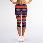 Blue And Orange Southwestern Print Women's Capri Leggings