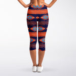 Blue And Orange Southwestern Print Women's Capri Leggings