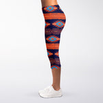 Blue And Orange Southwestern Print Women's Capri Leggings