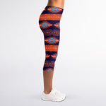 Blue And Orange Southwestern Print Women's Capri Leggings