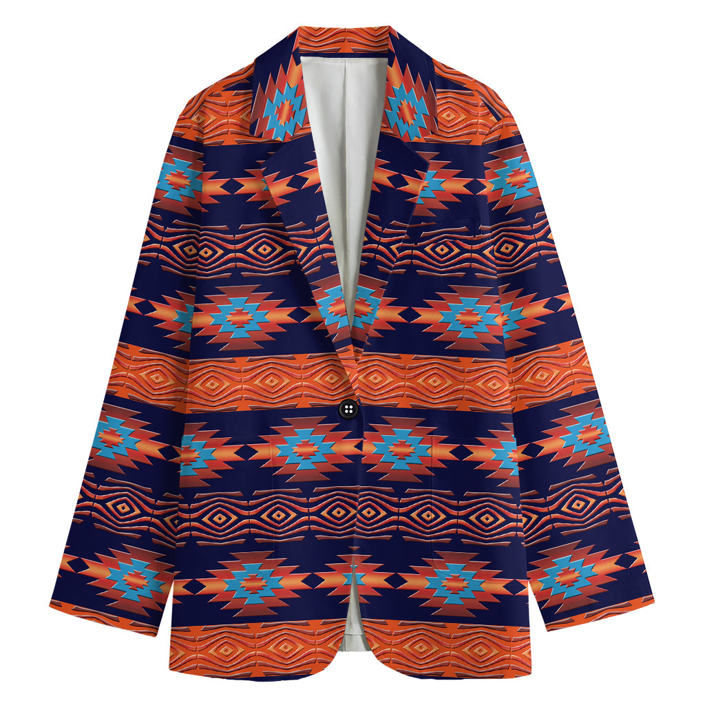 Blue And Orange Southwestern Print Women's Cotton Blazer