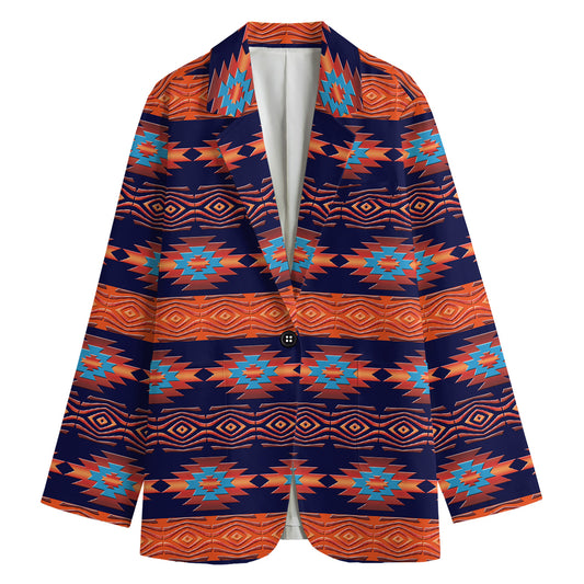 Blue And Orange Southwestern Print Women's Cotton Blazer