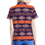 Blue And Orange Southwestern Print Women's Polo Shirt