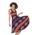Blue And Orange Southwestern Print Sleeveless Knee Length Dress