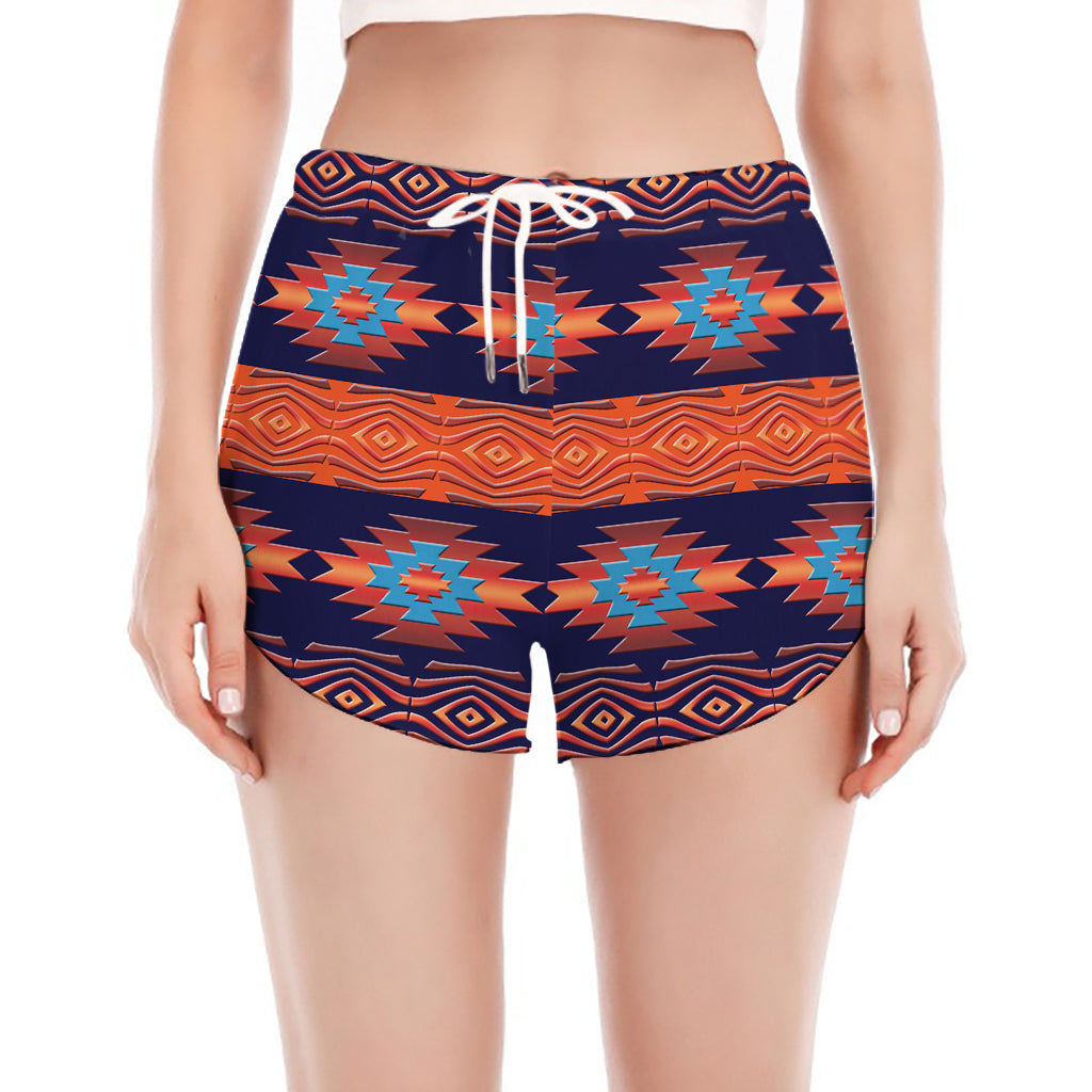 Blue And Orange Southwestern Print Women's Split Running Shorts